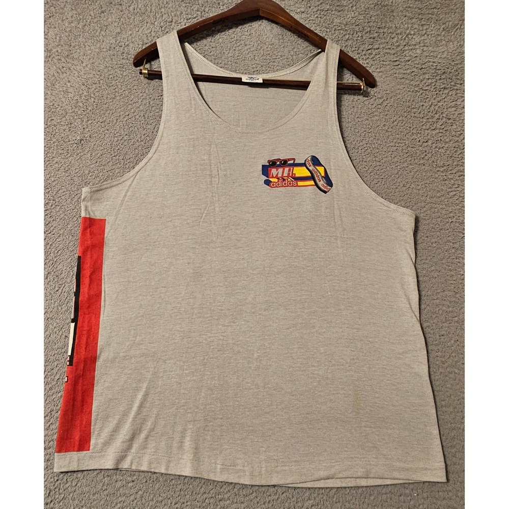 Vintage 80s Mr. Adidas Jim McMahon Tank Top Rare Made In USA Size XL Gray